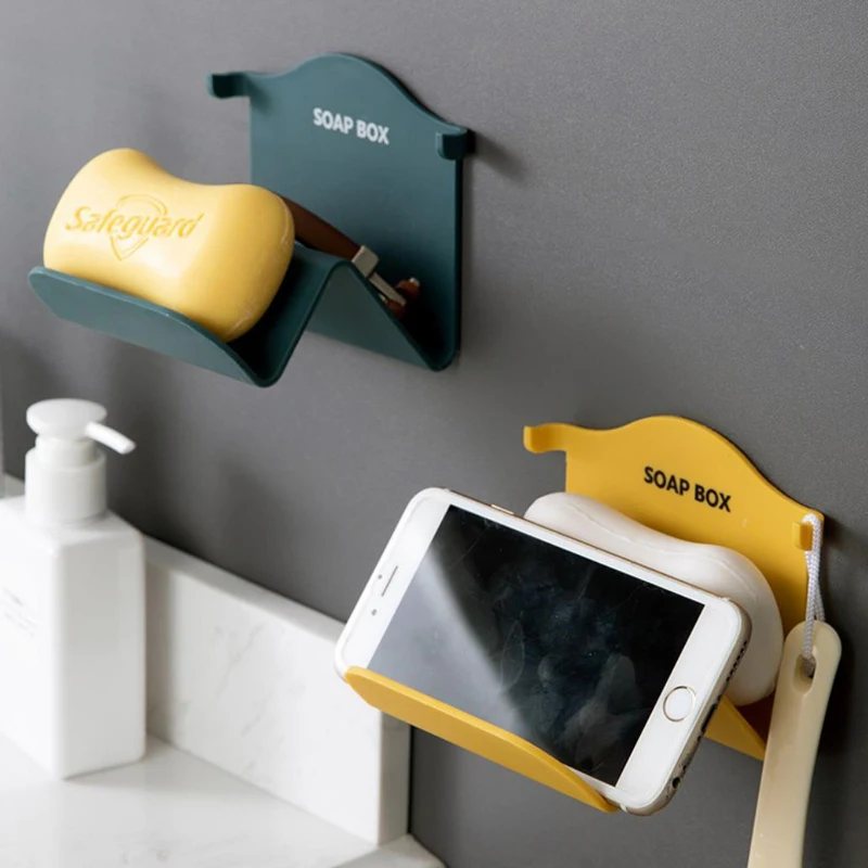 

1Pc Soap Holder Drainer Bathroom Kitchen Wall Mounted Adhesive Soap Rack Stand Storage Drain Rack Sink Shelf Kitchen Accessorie