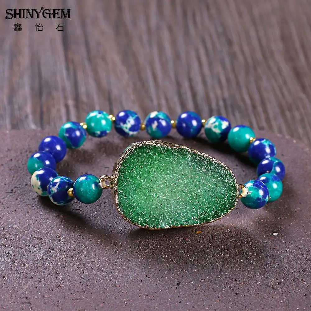 Браслеты ShinyGem Yoga с натуральным камнем 8 мм синий зеленый морской осадочный Jaspers браслеты из бисера золотые браслеты ручной работы для женщин