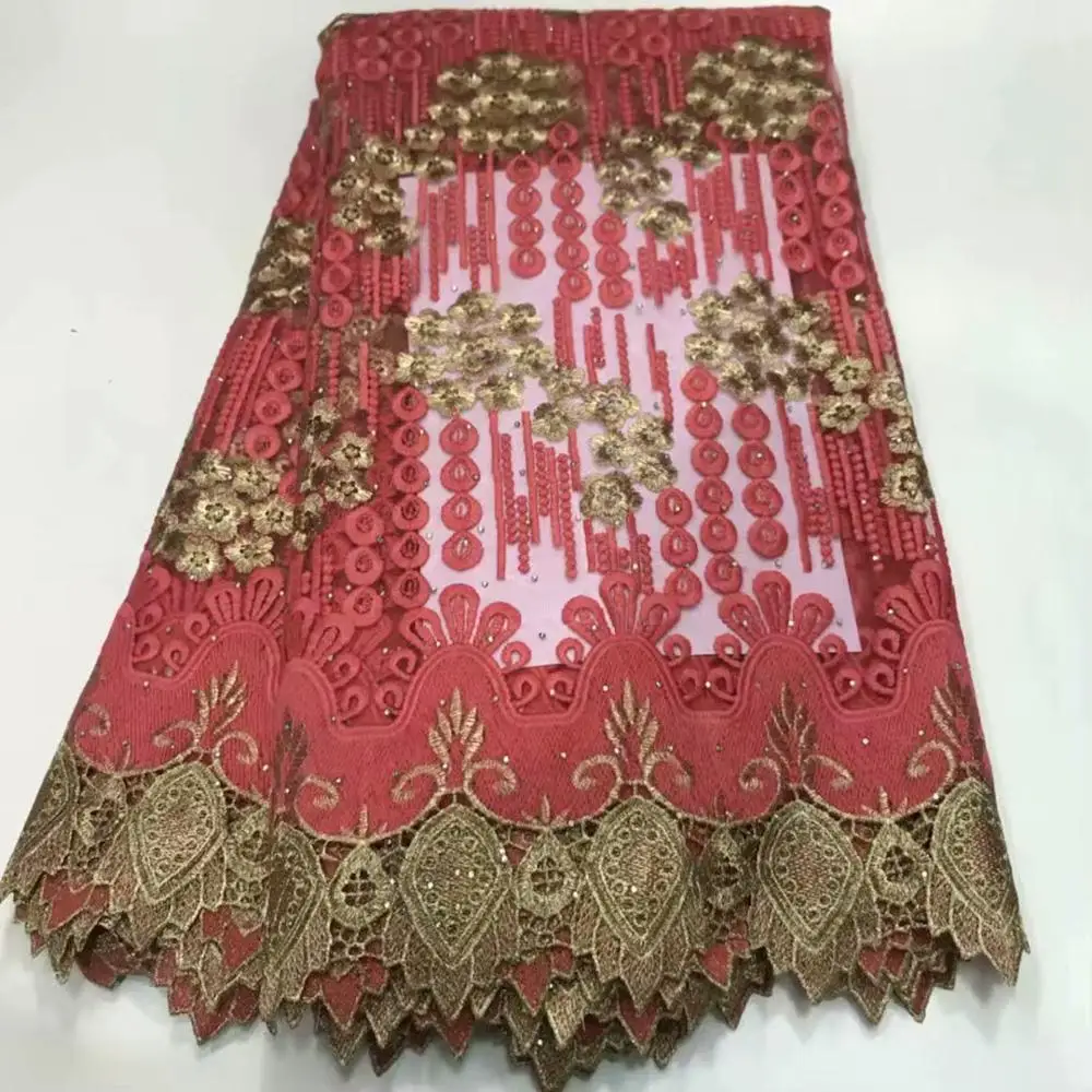 Красная нигерийская французская кружевная ткань 2020 последние камни африканский