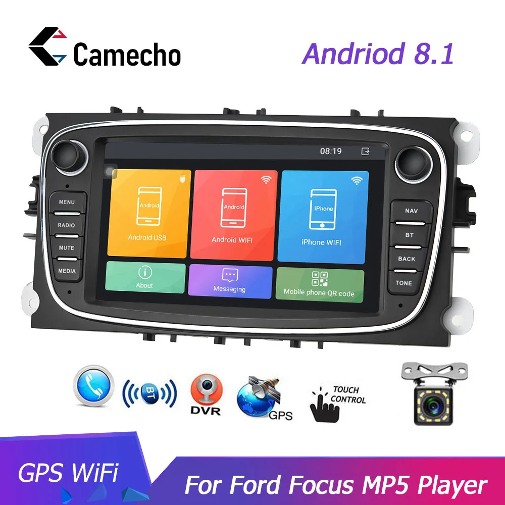 Camecho Android 8,1 Автомобильный мультимедийный плеер gps автомобильный Радио 2 Din dvd Авторадио для FORD/Focus 2 Mk2/Mondeo/S-MAX/C-MAX/Galaxy DVR