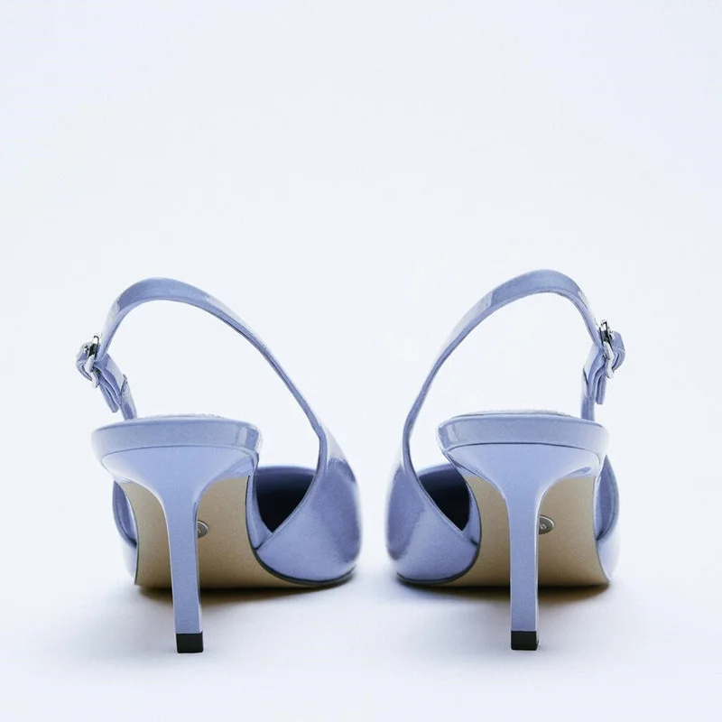 Женские лакированные туфли-лодочки ZA синие элегантные туфли из лакированной