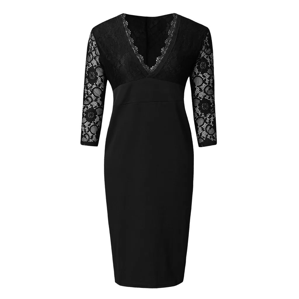 Женское платье большого размера сексуальное v-образный вырез кружево длинный