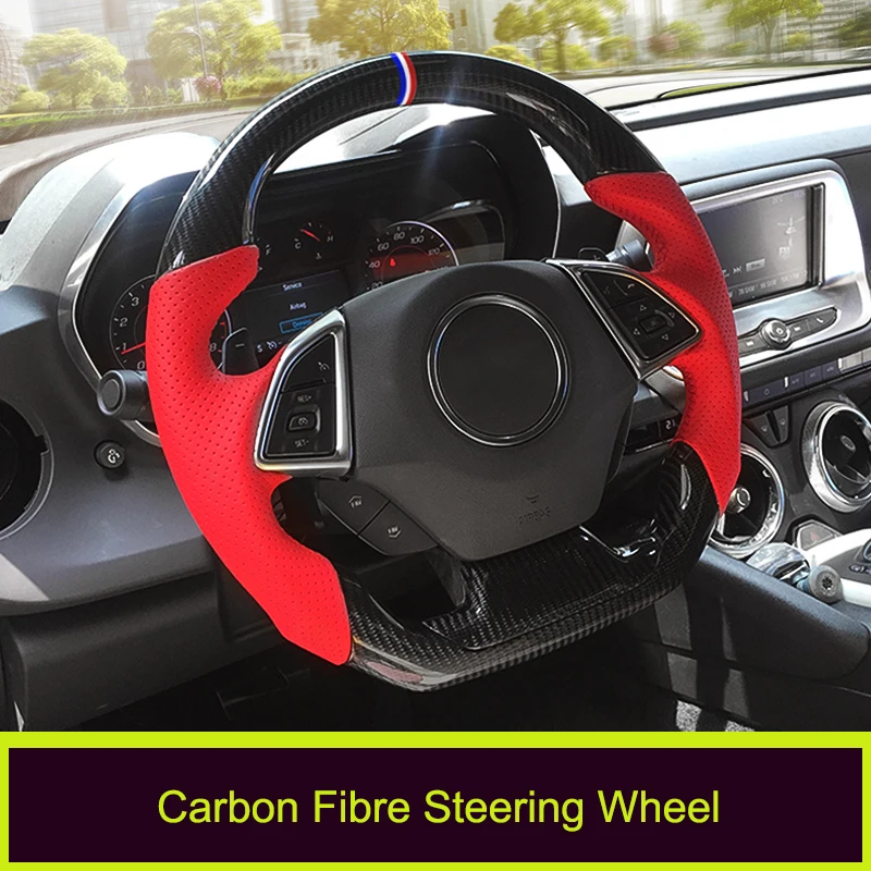 QHCP Carbon Fiber Steering Wheel Customized Leather Suede Replacement Special For Chevrolet Camaro 2016 2017 2018 | Автомобили и