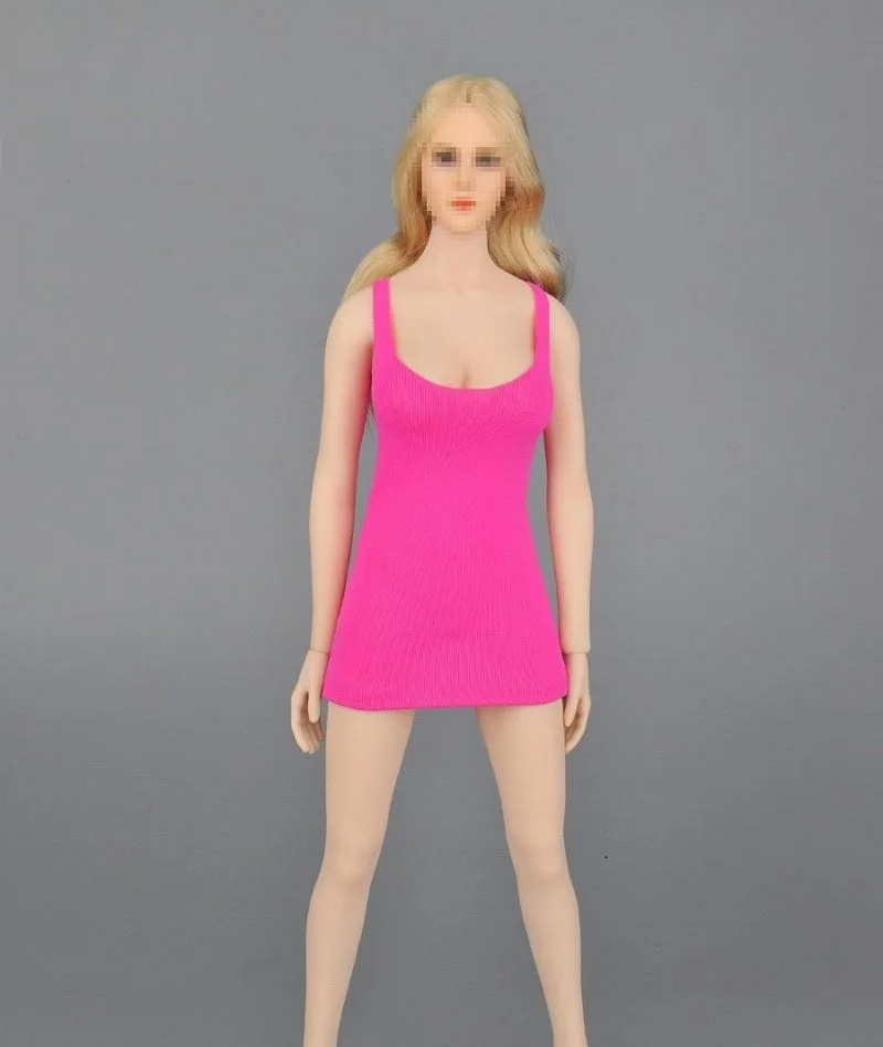 

1/6 Female U Neck Mini Dress Models Red Pink Red White for 12''Figures Bodies Accessories DIY