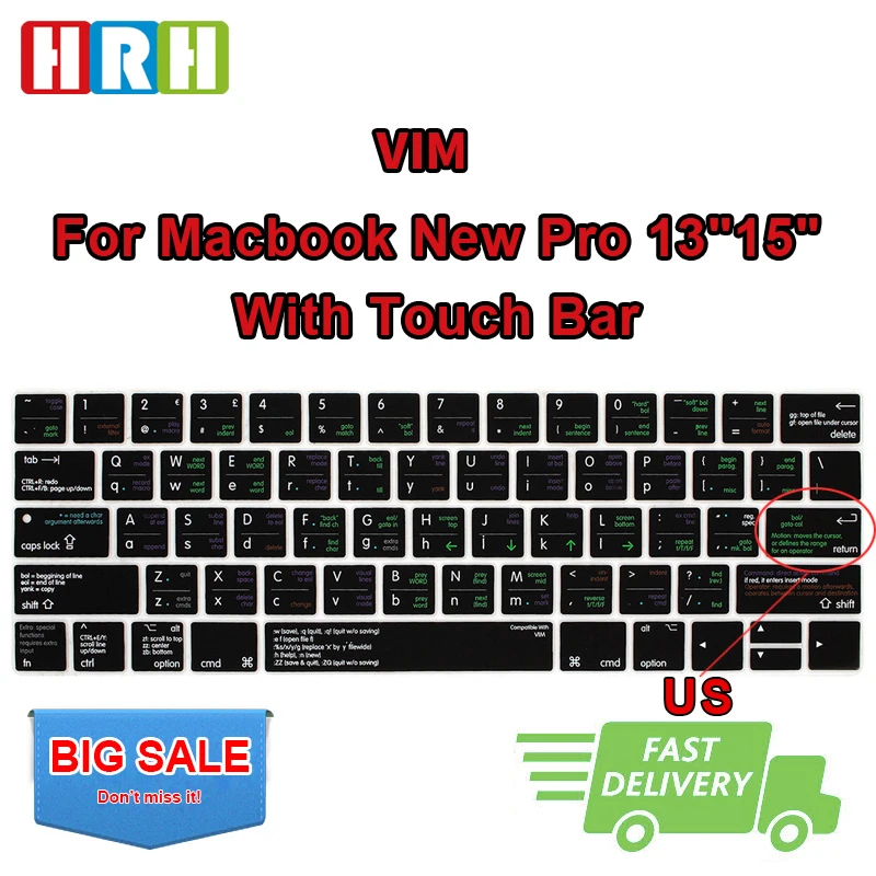 HRH VIM VI ярлыки Hotkey силиконовый чехол для клавиатуры защита кожи Macbook Pro 13 &quotA1706 A2159