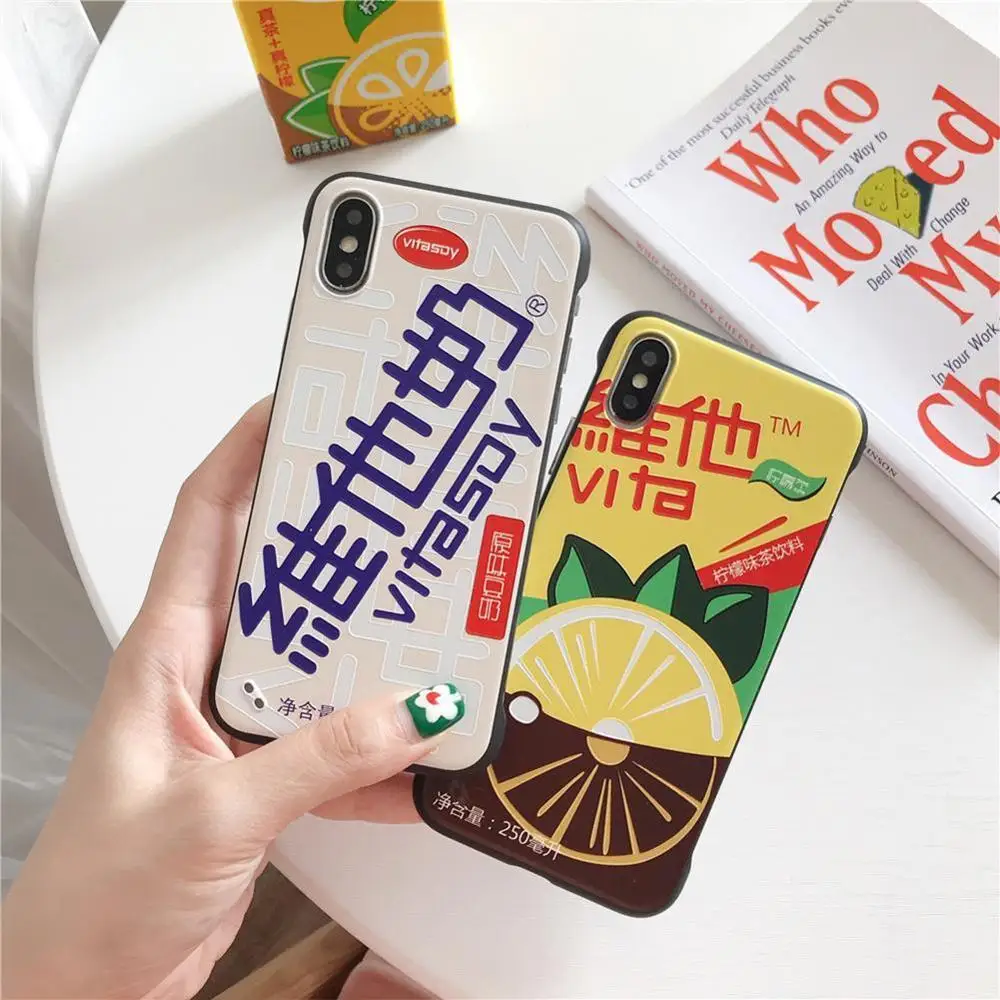 Дизайн Vitasoy VITA лимонная бутылка для напитков чехол s для iPhone7/8/xr Защитная силиконовая крышка чехол