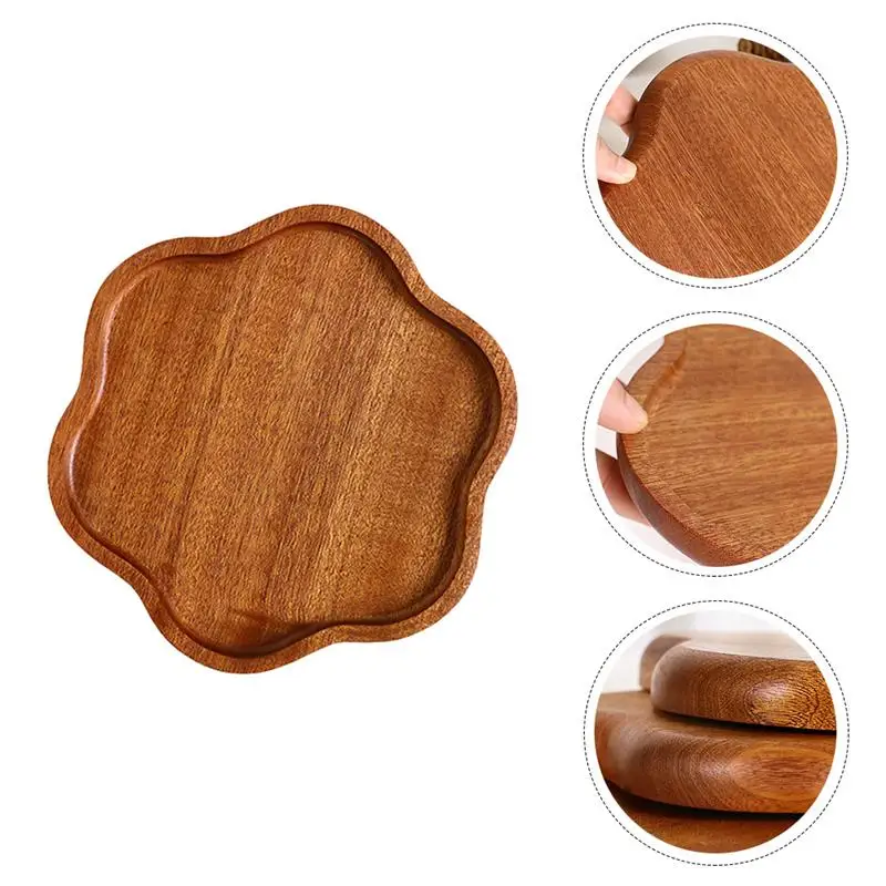 

1pc Petal-shaped Wooden Plate Fruit Bread Small Plate Household Wooden Plate