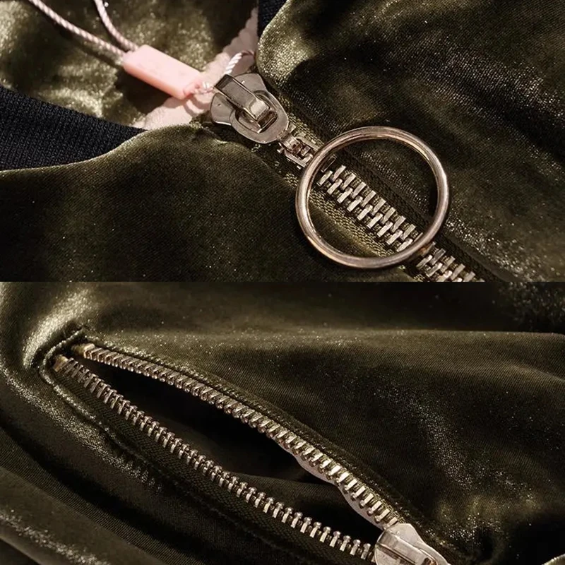 

Spring Casual Velvet Zip Up Jacket For Women Plus Size 4XL Vintage Fashion Long Sleeve Outerwear Retro Unlined Short Coat Female