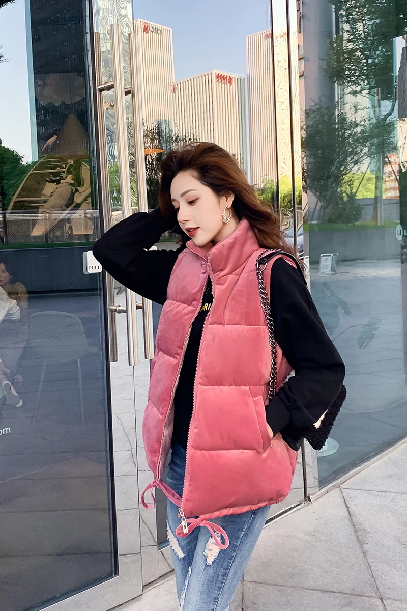 Осенне-зимний Повседневный однотонный хлопковый жилет на молнии женский