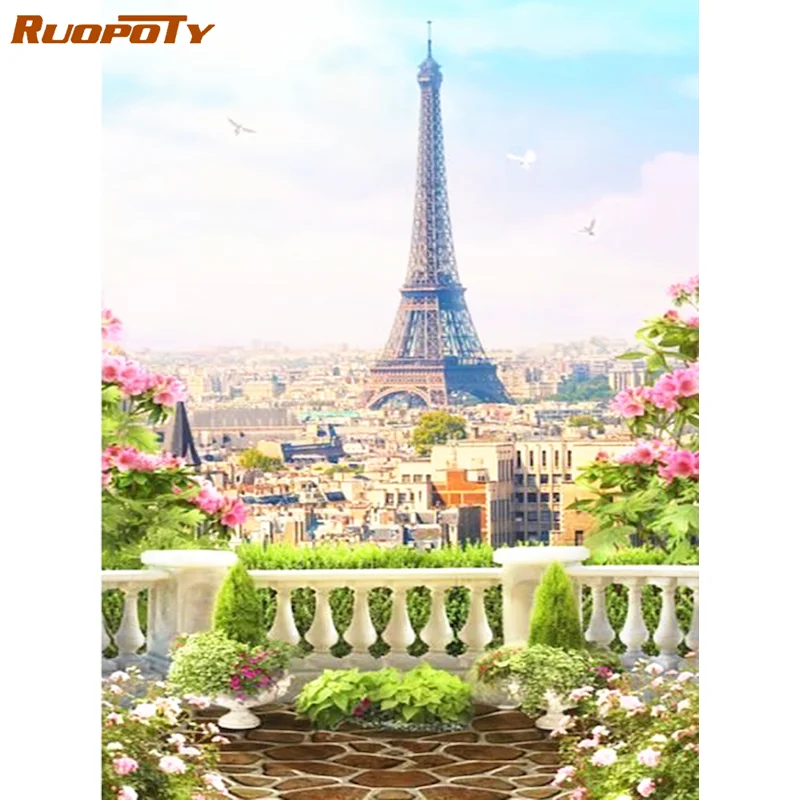 

RUOPOTY Tower Landscape Diamond Embroidery Mosaic Bead Handicrafts Diamond Painting Needlework Cross Stitch Home Decor Gift