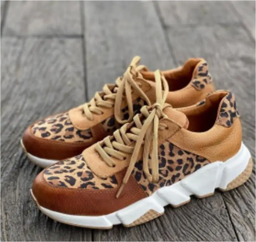 

Women Shoes Leopard Print Colorblock Lace-up Sports Running Shoes New Platform Shoes for Women Sneakers Female Size 43