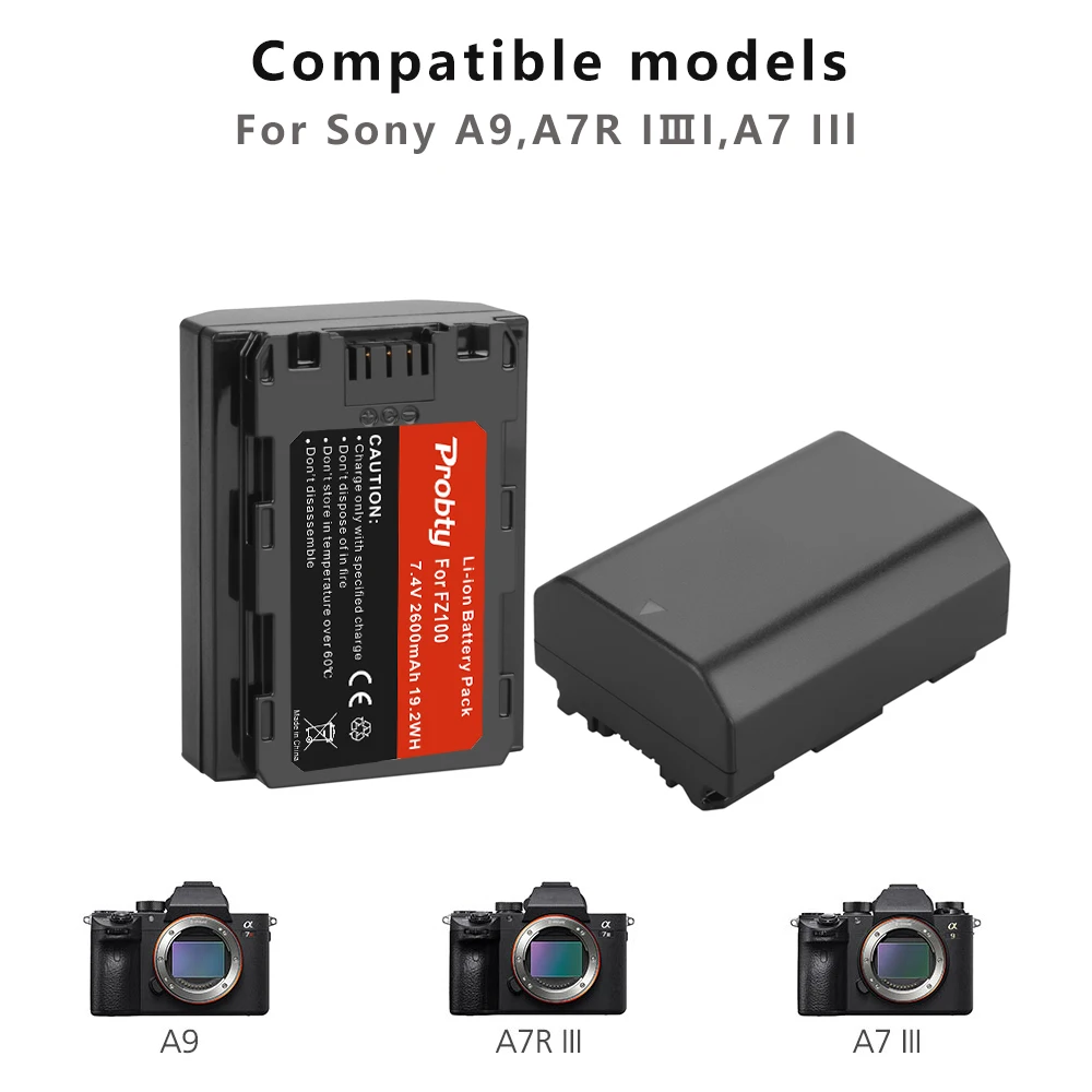 Аккумулятор с зарядным устройством на 2600 мА · ч для Sony Φ a9 a7R III a7 A6600 |