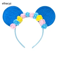 sweet roses glitter mouse ears headband girls flower hairband cute party headwear kids hair accessories women decoration mujer
