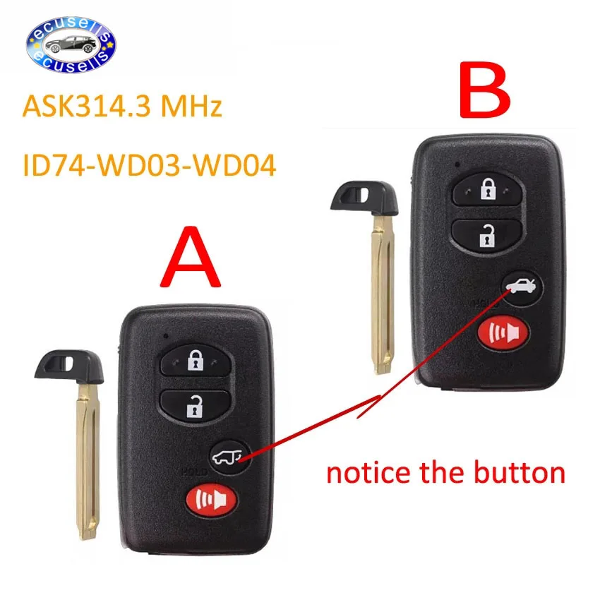 Смарт карта US(3 + 1 SUV) Кнопка ASK314.3MHz ID74 WD03 WD04 для Toyota Camry Yaris RV4 Reiz Vios Corolla Avalon 2008 2013|Ключ
