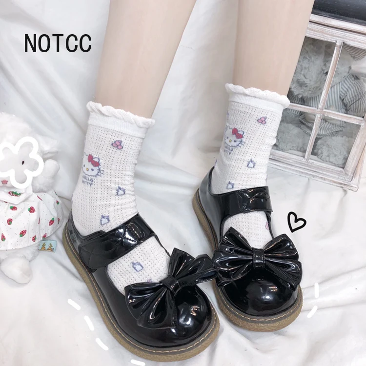 

NOTCC Kitty Socks Women Mesh Cotton Thin Soft Ruffle Socks Free Gift