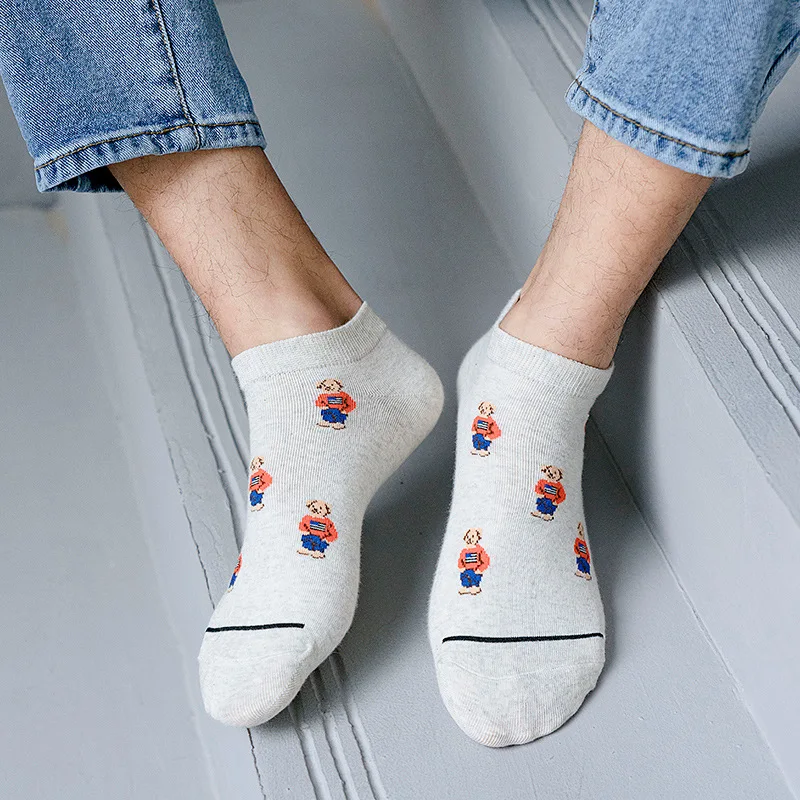 

Breathable Elastic Non-Slip Funny Sox Cartoon bear Printed Short Socks Women men Fashion Summer Thin Invisible Cotton Boat Sock