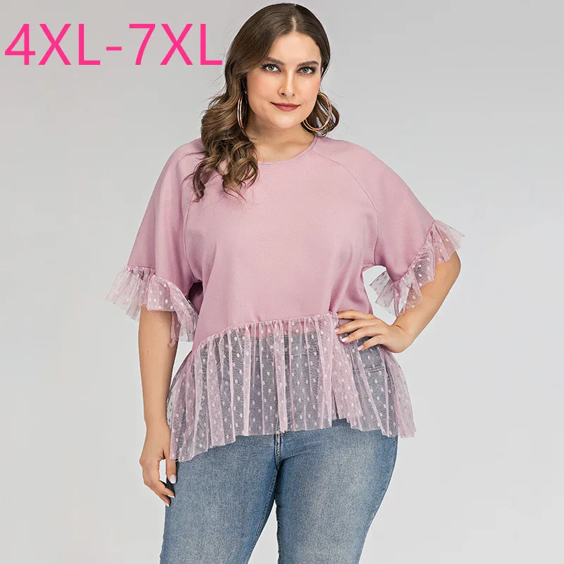 

Женская блузка с коротким рукавом и круглым вырезом, размеры до 7XL