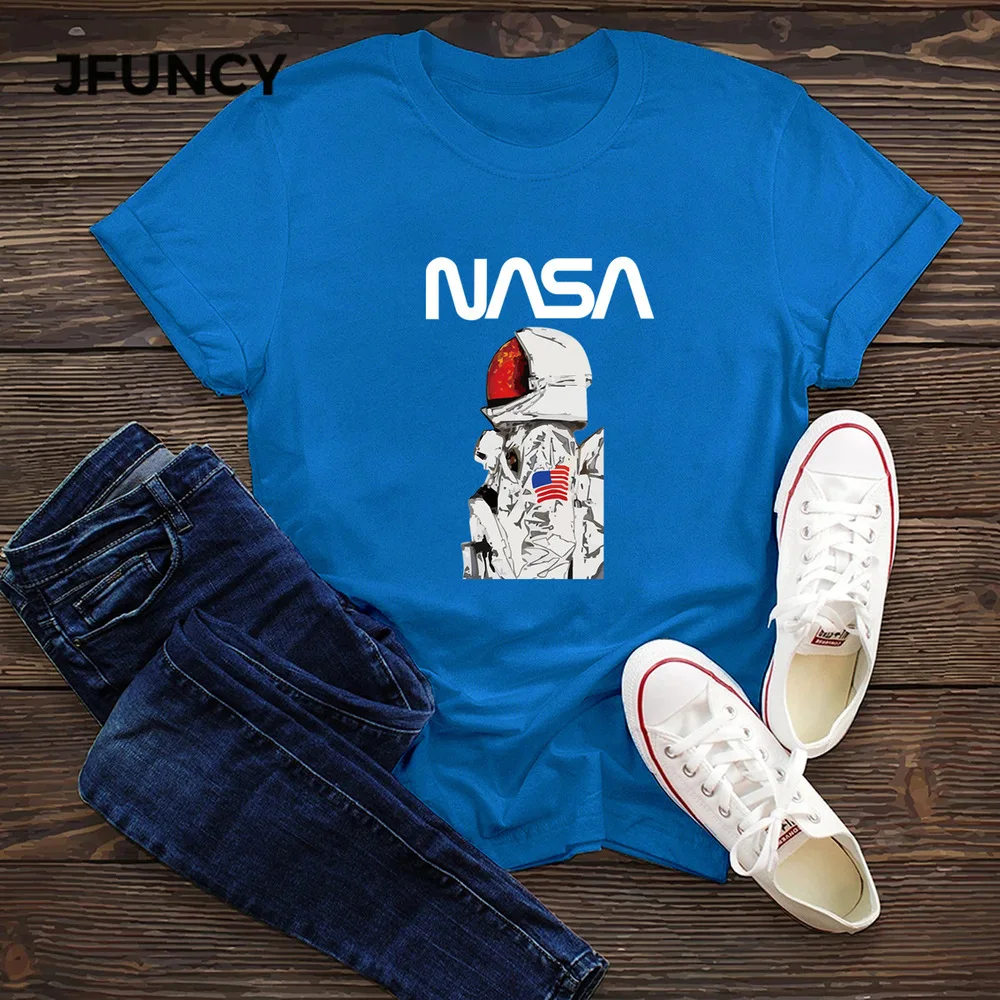 

JFUNCY Women Summer T Shirt Oversize Female T-shirts Short Sleeve Cotton Woman Tshirt Fashion Print Lady Tees Tops