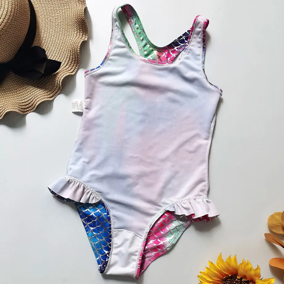 5-12 Years Girl Swimwear Kids Mermaid One Piece Swimsuit Vintage Children Ruffle Bathing Suit Beachwear 2020 | Спорт и развлечения