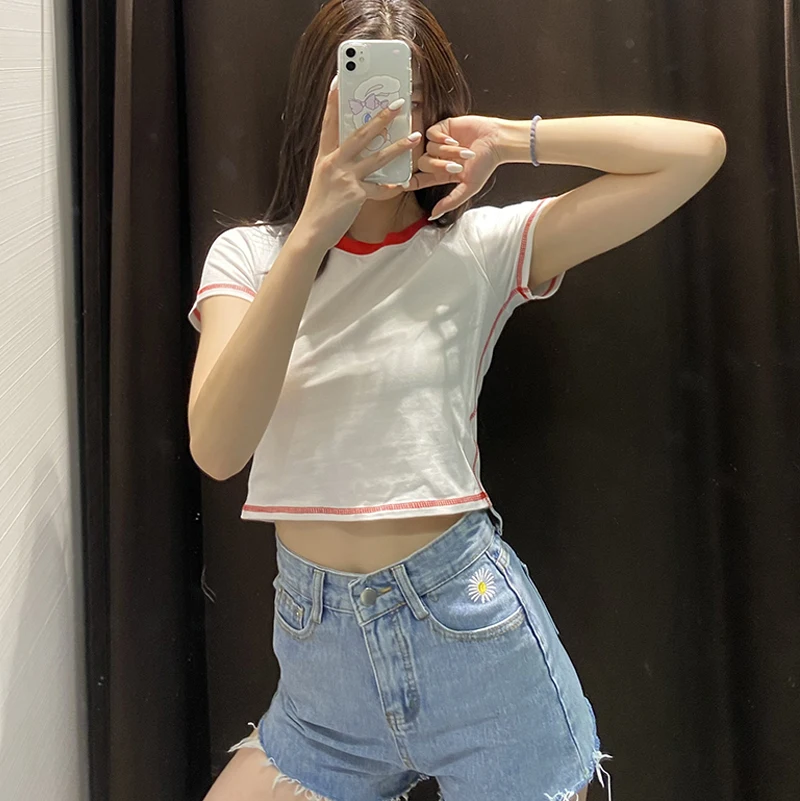 Женский винтажный кроп-топ в стиле Харадзюку милая уличная одежда Корейском лето
