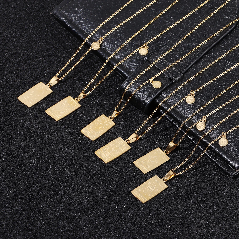 

2021 Stylish Hiphop Square Pendant Necklace Stainless Steel Engraved Letter Necklace Personal Style Party Jewelry Accessori