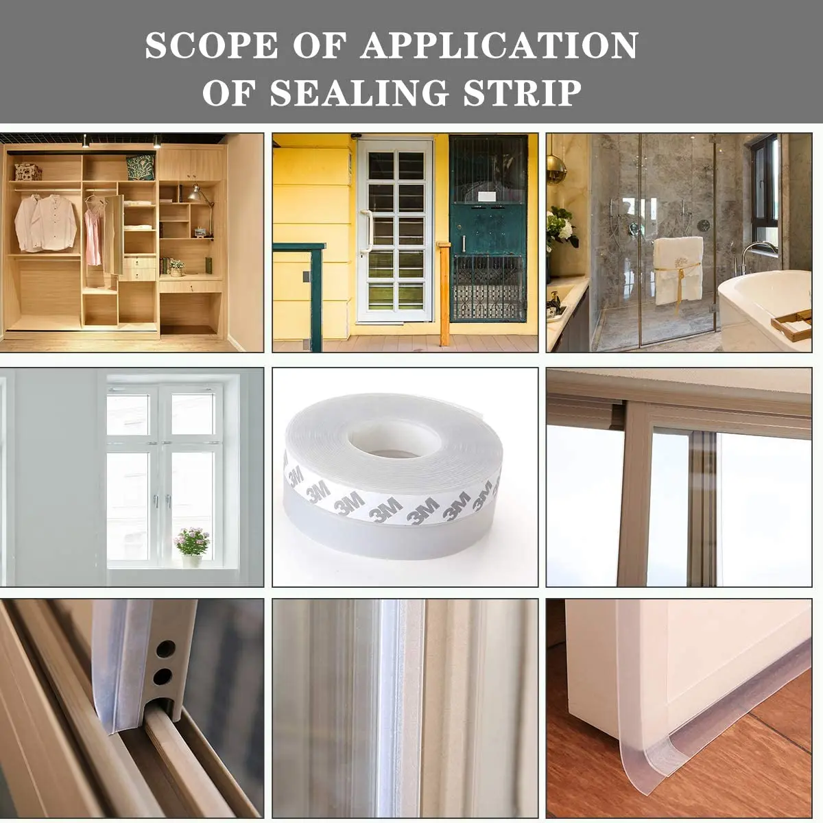 Силиконовая самоклеящаяся уплотнительная лента 10 м для дверей и окон