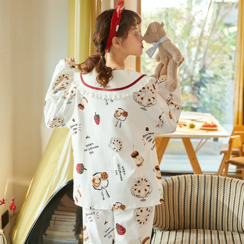 

Col Claudi Spring Nightgown Plus Size WomenSleepwear Princess Style Pajama Set Lapel Loose Version Pyjamas Cotton Nighty Cartoon