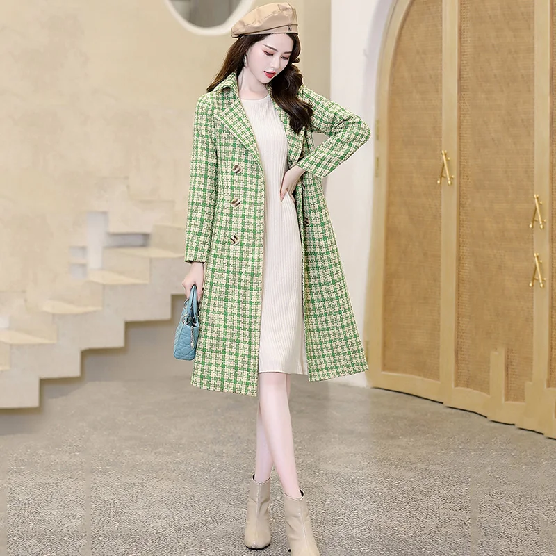 

New UK High fashion Runway 2019 Fall / Winter Women Casual Wool Plaid loose Maxi Long coat Female outerwear