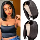 Парики боб, прямые парики из натуральных волос для женщин, бразильские волосы, предварительно выщипанные парики с сетчатой основой, натуральная линия волос 8-16 дюймов