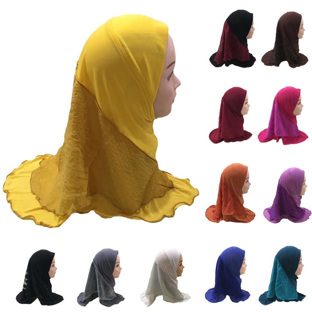 

Fashion Kids Girls Flower Muslim Hijab Islamic Scarf Arab Shawls Headwear Ramadan Children Head Cover Hair Loss Accessories Arab