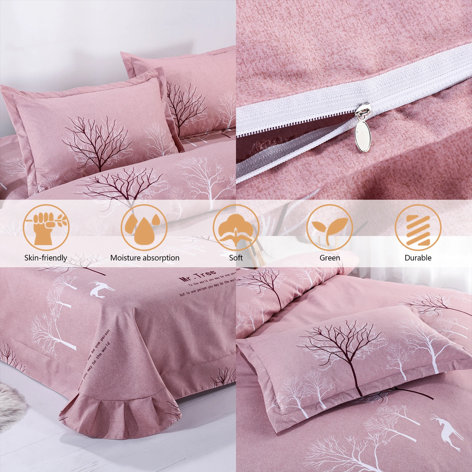 

Breathable & Hypoallergenic King Duvet Cover Set 4PCS Bed Set Quilt Cover