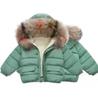 Пальто для маленьких девочек и мальчиков детское плотное пальто теплая куртка с меховым воротником и длинными рукавами для девочек зимняя верхняя одежда флисовая одежда с рисунками для детей 1-6 лет