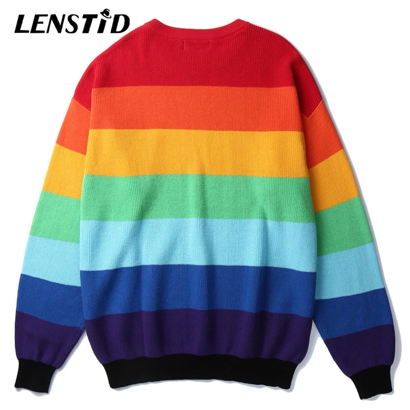 LENSTID 2019 осенние уличные радужные полосатые трикотажные свитера Harajuku уличная