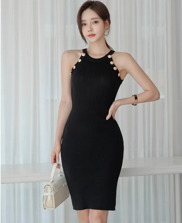 Женское трикотажное платье без рукавов корейское привлекательное с