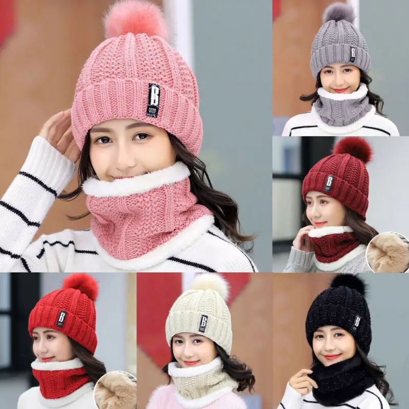 Женская модная зимняя шапка шарф комплект из шапки и шарфа для женщин теплая бини