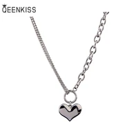 qeenkiss nc809 fine jewelry wholesale fashion womangirl birthday wedding gift double chain heart titanium steel pendant necklace