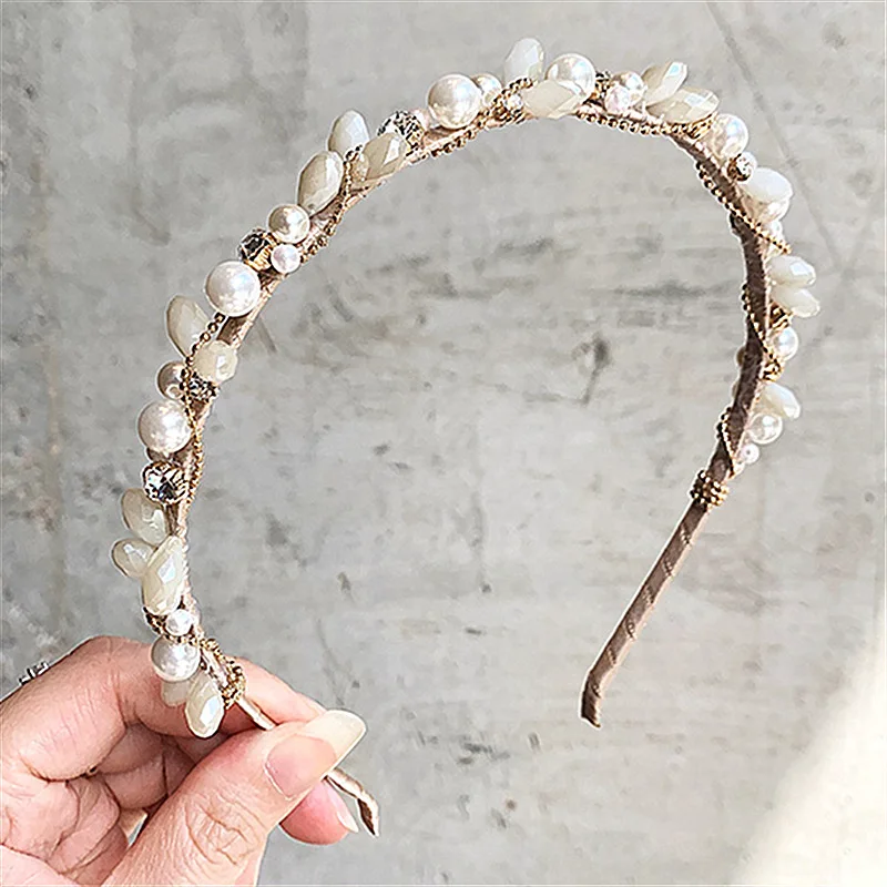 

New Arrival Korean Vintage Handmade Pearl Crystal Hairbands Hair Bands For Women Fashion Hair Accessories Head Bands