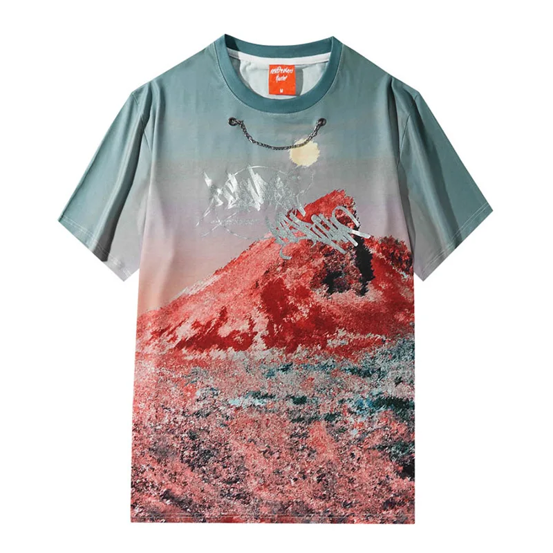 

Футболка мужская с принтом в стиле хип-хоп, уличная одежда с принтом надписи «Tie Dye», хлопковая рубашка в стиле Харадзюку, с коротким рукавом, серебристо-красная, на лето
