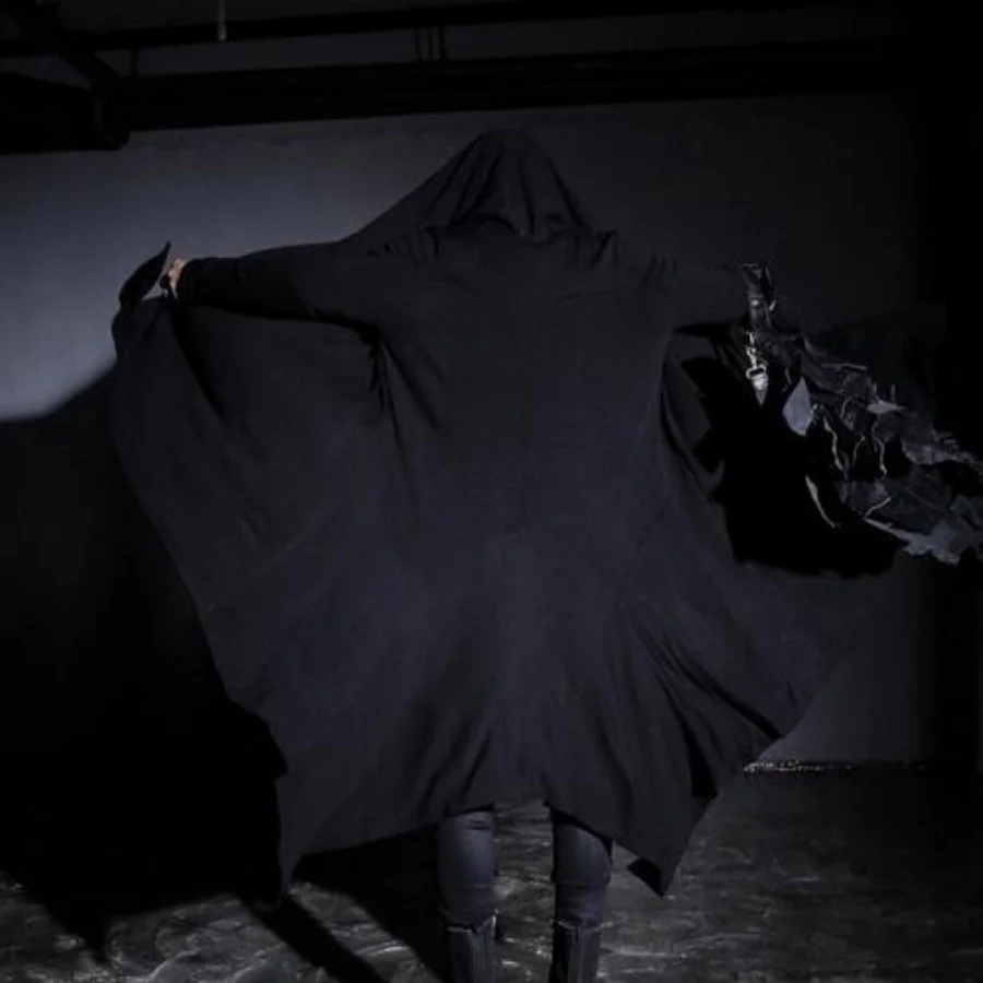 Autumn Gothic Mens Punk Long Cloak Causal Loose Nightclub Cosplay Trench Wizard Cap Mantle Man Black Outerwear Coats Cardigan | Мужская