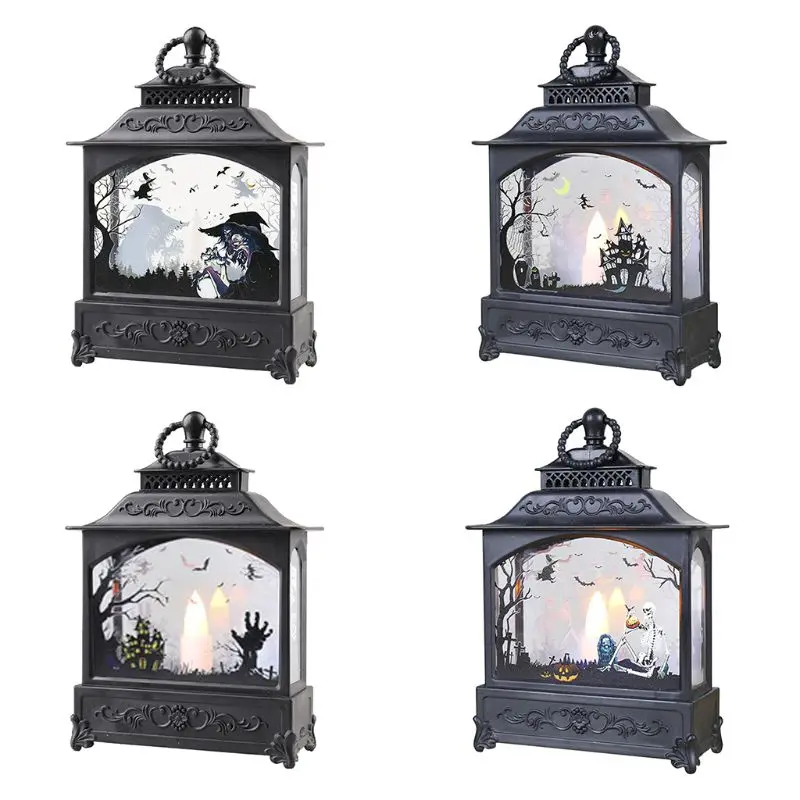 

New Halloween Decoration Vintage Witch Castle Skull LED Wind Light Candle Lamp Portable Lantern Supplies