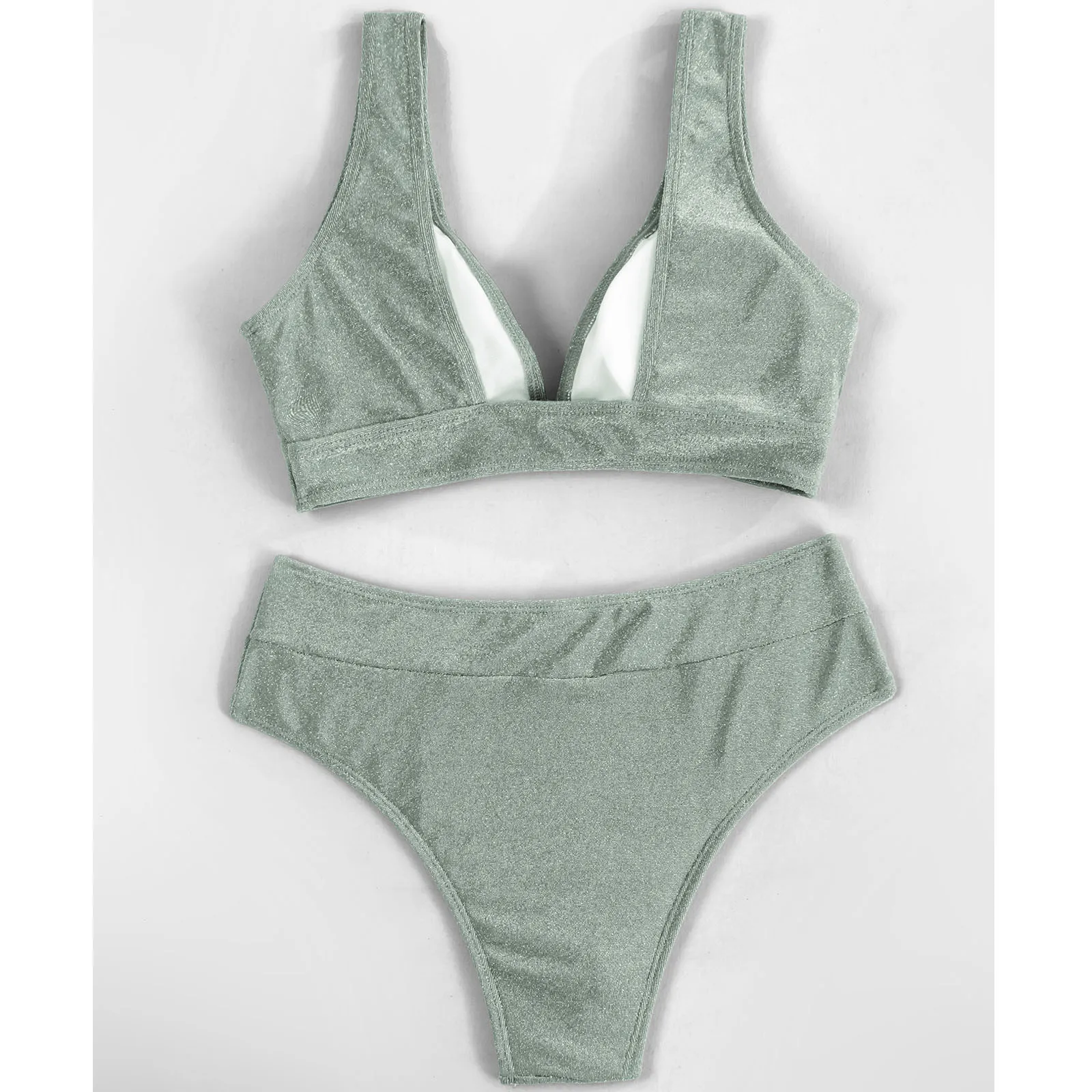 

Sexy Push Up Bikinis 2021 Swimsuits Deep V Swimwear Women Shiny Bathing Suit Female High Waist Biquini Bikini Set Bathers 0105