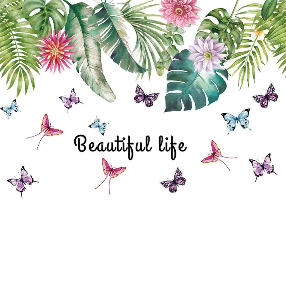 

Flower Leaves Butterflies Wall Stickers Bedroom Living Room Background Decoration Mural Home Decor Stickers Art Decals Wallpaper