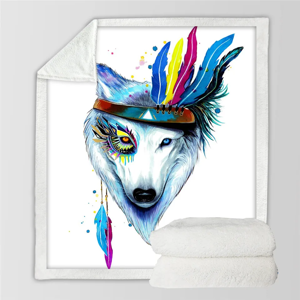 Ice Wolf Pferd by Pixie холодное искусство микрофибра одеяло для кровати племенная лошадь пледы одеяло красочные Животные Постельные принадлежности акварель Бохо тонкое одеяло - Цвет: Ice Wolf