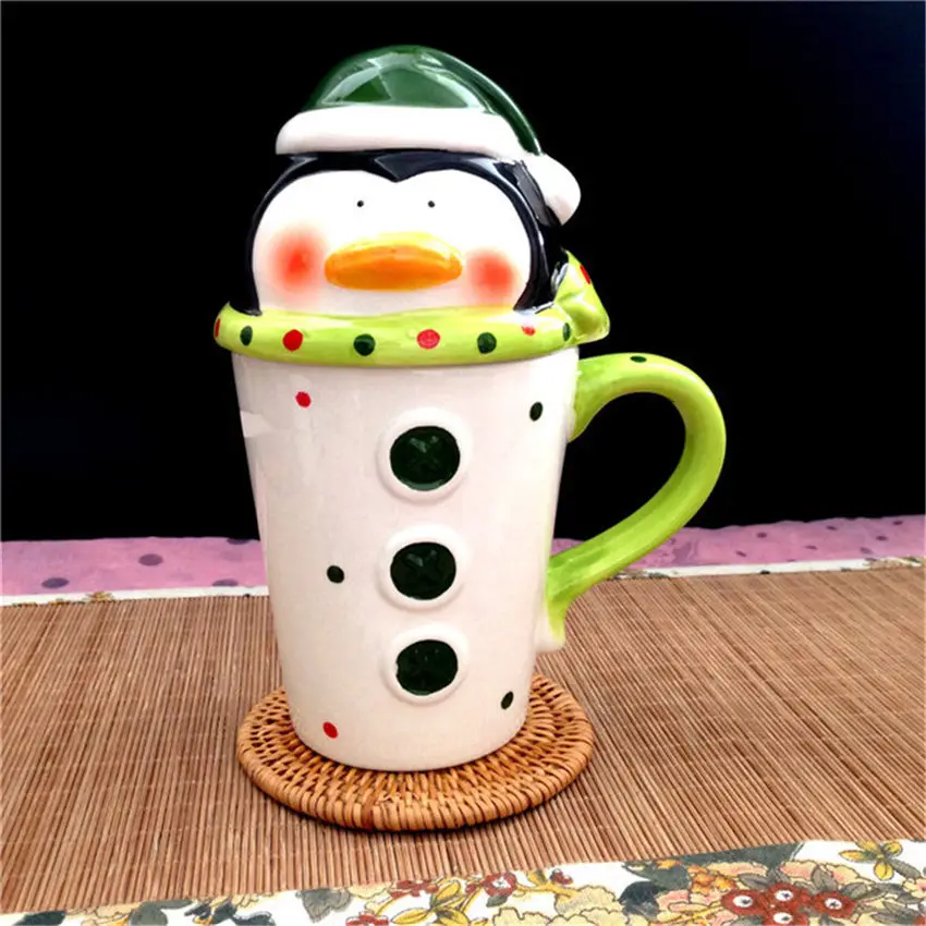 Christmas Ceramic Tea Mugs 400 Ml Funny Travel Coffee Mug Cute Tumbler Santa Claus Snowman Penguin Elk Girls Boys Friends Gifts enlarge