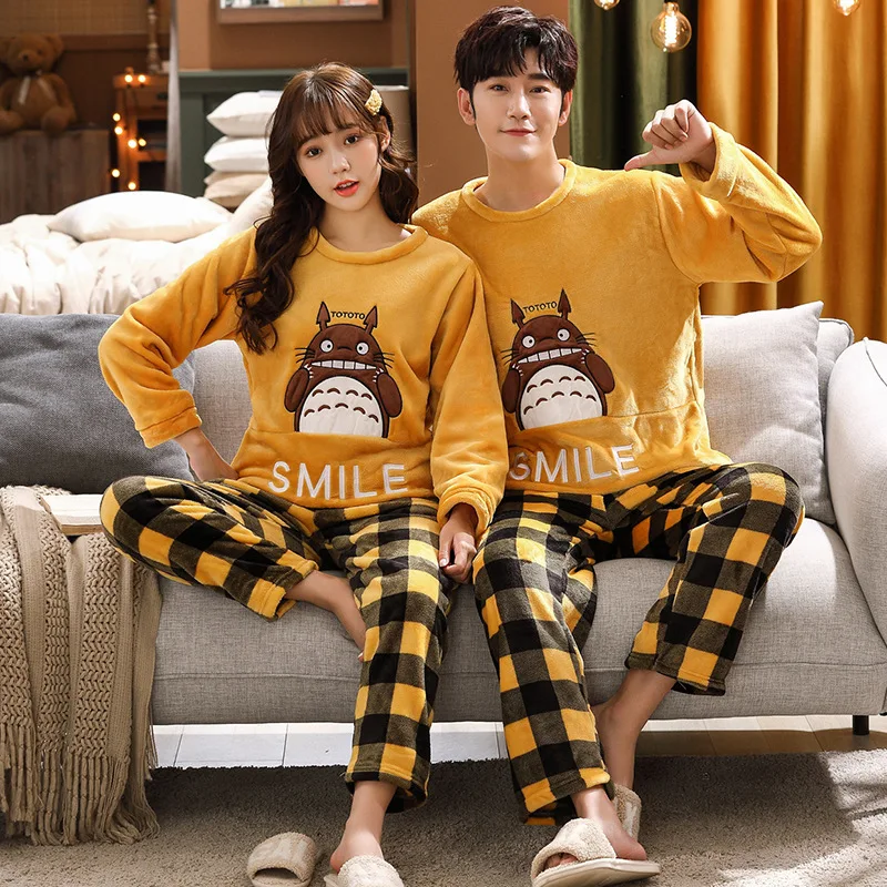 Женская пижама зимняя фланелевая Домашняя одежда с длинным рукавом Мужская
