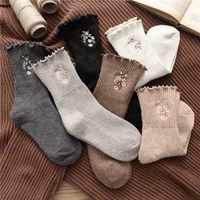fashion korean ruffle women socks vintage embroidery flowers harajuku cute knitted socks tj3010