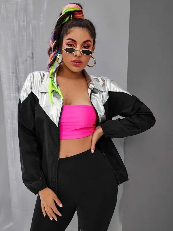 

Goocheer New Style Ladies Autumn Stitching Colorblock Zip Loose Casual Coat Jacket Tops Fashion Winter Basic Women Jackets