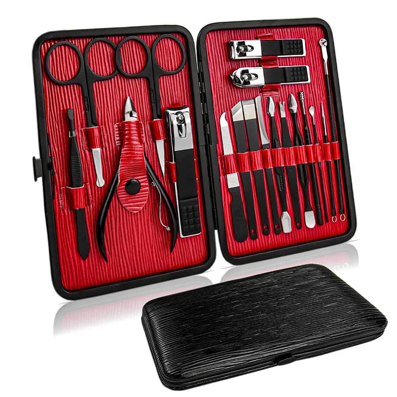 

Manicure Set 18 in 1 Professional Pedicure Set Nail scissors Grooming Kit with Leather Travel Case Black