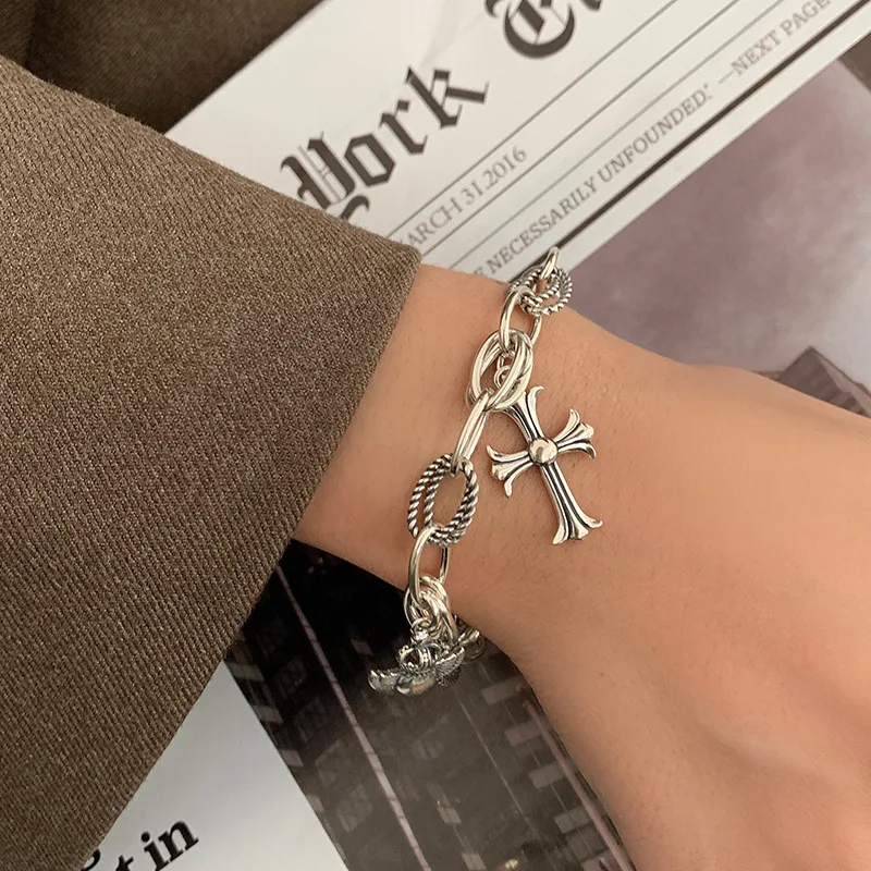 Женский браслет из серебра 30% пробы с крестом и якорем | Украшения аксессуары