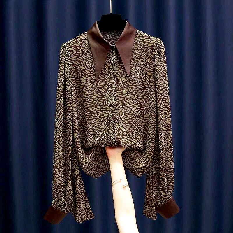 

Женская блузка с принтом, весенне-летняя блузка с рукавами-фонариками, LS021, топы, повседневные блузки